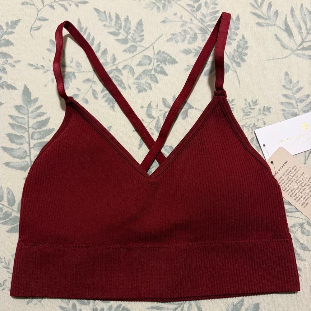 Spiritual Gangster Ribbed Wine Cross-Back Bralette